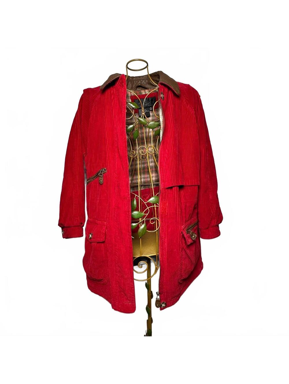 Vintage JL Colebrook Red Corduroy Leather Collar Barn Field Jacket M